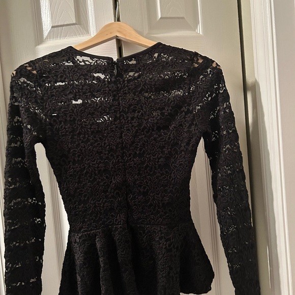Bebe Black Sequin Peplum Blouse Long Sleeve - Picture 2 of 3